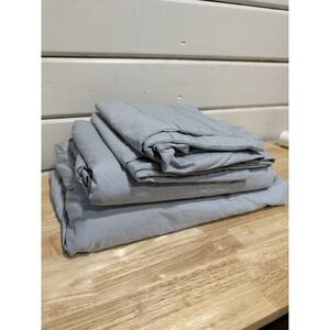 Boll And Branch King Percale Hemmed Sheet Set Hydrangea 100% Organic Cotton